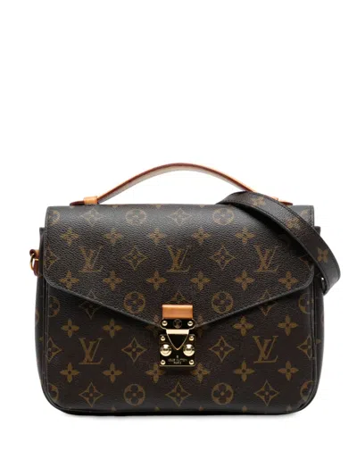 Pre-owned Louis Vuitton 2016 Monogram Pochette Metis Satchel In Brown