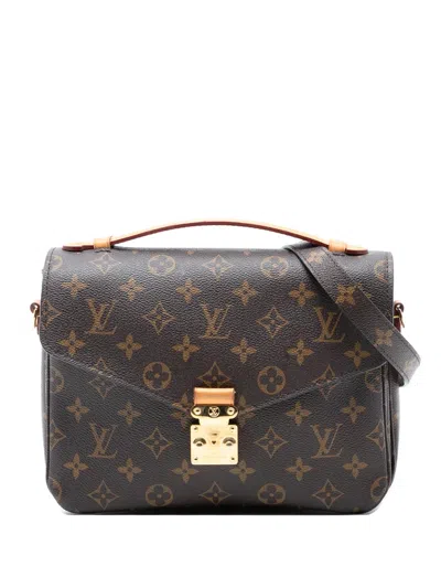Pre-owned Louis Vuitton 2016 Monogram Pochette Metis Satchel In Brown