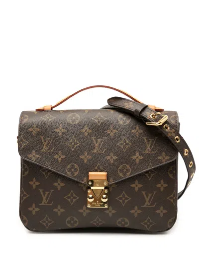 Pre-owned Louis Vuitton 2016 Monogram Pochette Metis Satchel In Brown