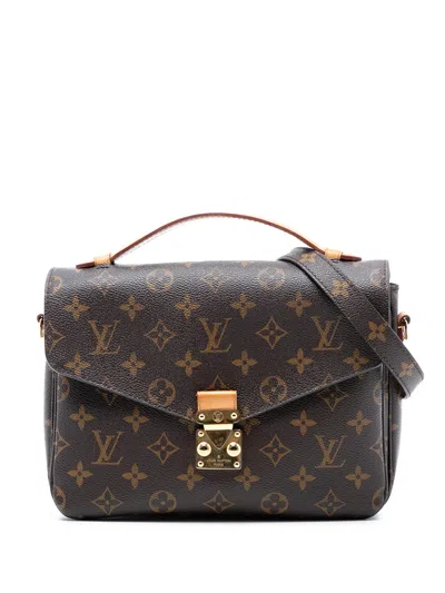 Pre-owned Louis Vuitton 2016 Monogram Pochette Metis Satchel In Brown
