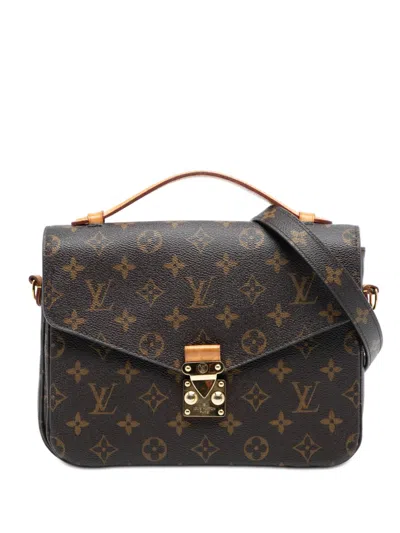 Pre-owned Louis Vuitton 2016 Monogram Pochette Metis Satchel In Brown