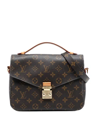 Pre-owned Louis Vuitton 2016 Monogram Pochette Metis Satchel In Brown