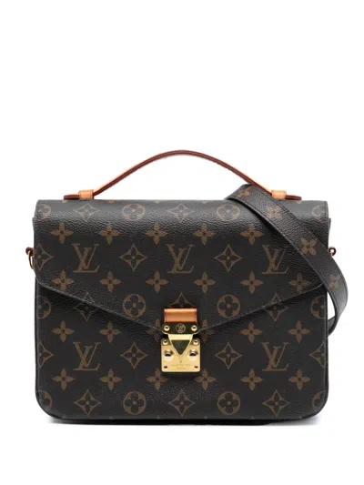 Pre-owned Louis Vuitton 2016 Monogram Pochette Metis Satchel In Brown
