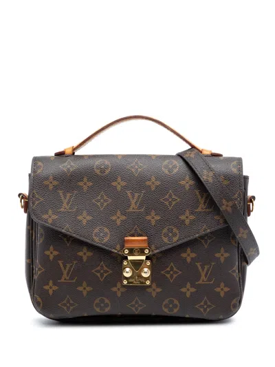 Pre-owned Louis Vuitton 2016 Monogram Pochette Metis Satchel In Brown