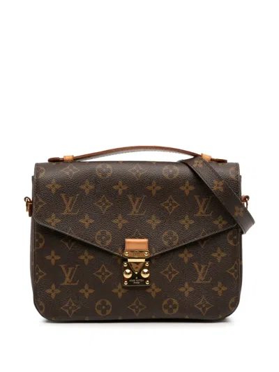 Pre-owned Louis Vuitton 2016 Monogram Pochette Metis Satchel In Brown