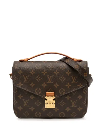 Pre-owned Louis Vuitton 2016 Monogram Pochette Metis Satchel In Brown