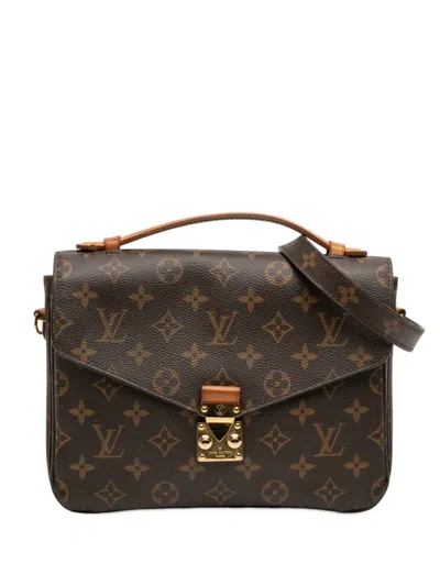 Pre-owned Louis Vuitton 2016 Monogram Pochette Metis Satchel In Brown