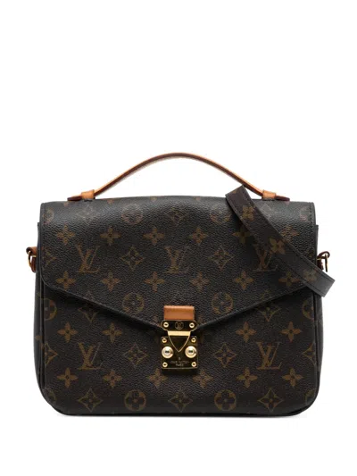 Pre-owned Louis Vuitton 2016 Monogram Pochette Metis Satchel In Brown