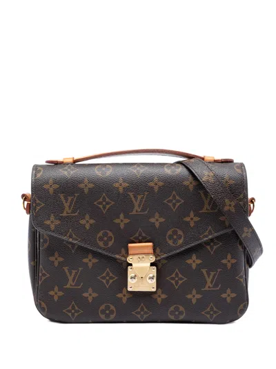 Pre-owned Louis Vuitton 2016 Monogram Pochette Metis Satchel In Brown
