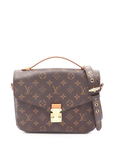 Pre-owned Louis Vuitton 2016 Monogram Pochette Metis Satchel In Brown
