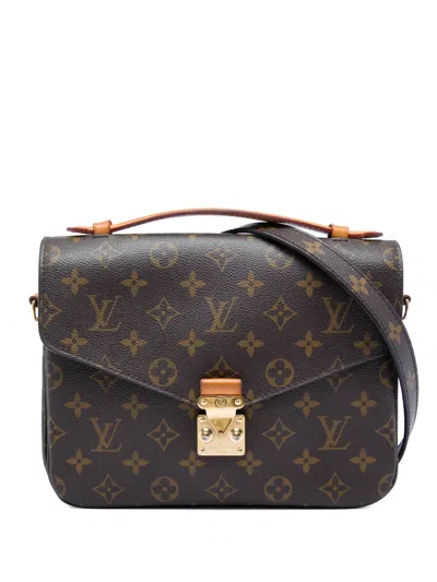 Pre-owned Louis Vuitton 2016 Monogram Pochette Metis Satchel In Brown