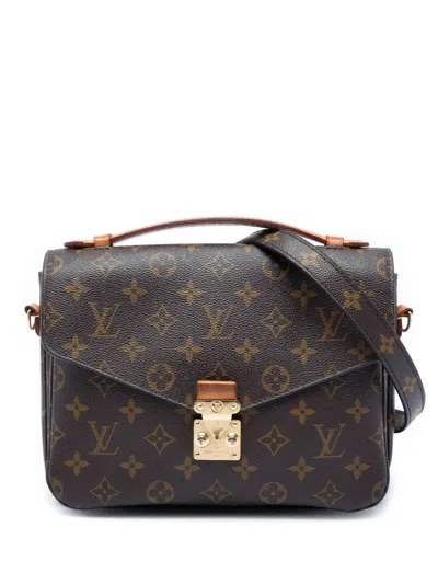 Pre-owned Louis Vuitton 2016 Monogram Pochette Metis Satchel In Brown