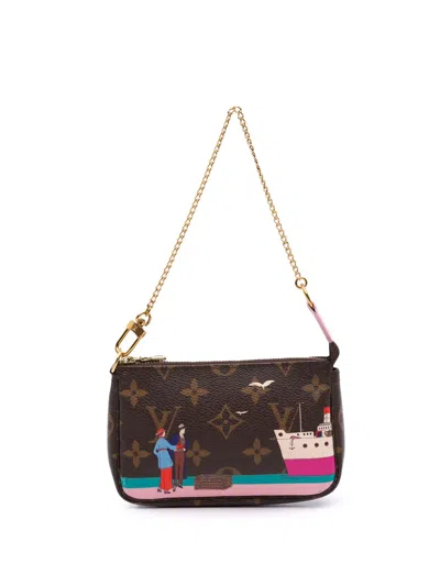 Pre-owned Louis Vuitton 2016 Monogram Transatlantic Mini Pochette Accessoires Handbag In Brown