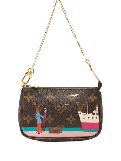 Pre-owned Louis Vuitton 2016 Monogram Transatlantic Mini Pochette Accessoires Handbag In Brown