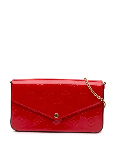 Pre-owned Louis Vuitton 2016 Monogram Vernis Pochette Felicie Crossbody Bag In Red