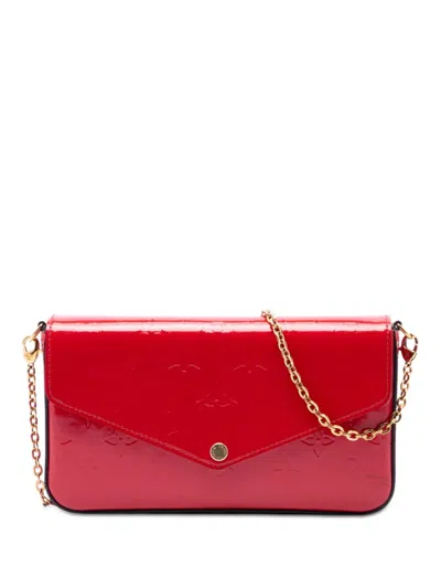 Pre-owned Louis Vuitton 2016 Monogram Vernis Pochette Felicie Crossbody Bag In Red