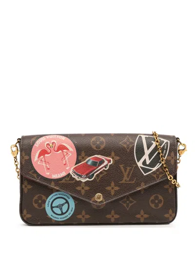 Pre-owned Louis Vuitton 2016 Monogram World Tour Pochette Felicie Crossbody Bag In Brown