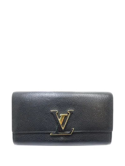 Pre-owned Louis Vuitton 2016 Taurillon Capucines Wallet Long Wallets In Black