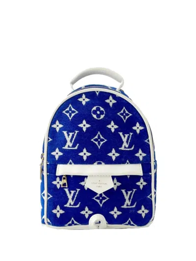 Pre-owned Louis Vuitton 2017-2024 Monogram Jacquard Velvet Palm Springs Mini Backpack In Blue