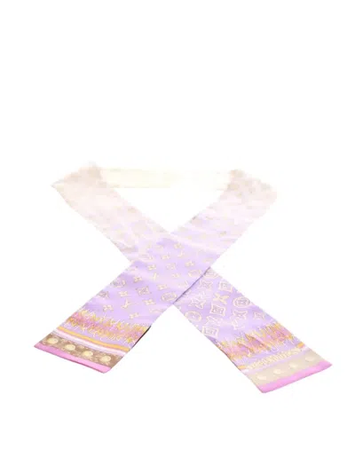 Pre-owned Louis Vuitton 2017-2025 Monogram Silk Map Bandeau Scarves In Purple