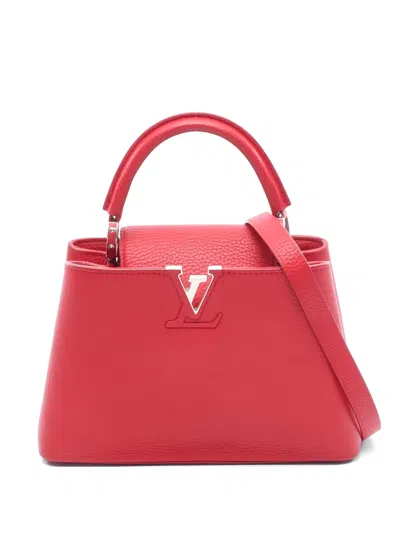 Pre-owned Louis Vuitton 2017 Capucines Bb Ruby Top Handle Leather Handbag In Red