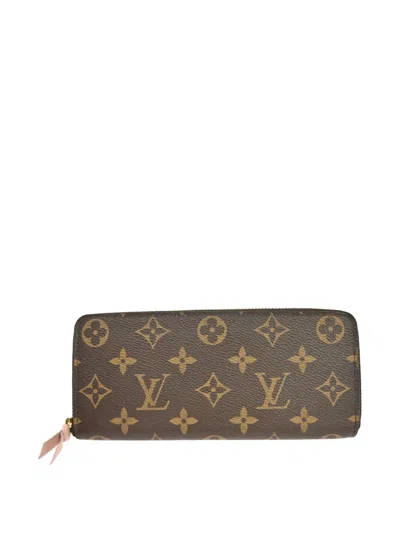 Pre-owned Louis Vuitton 2017 Clemence Monogram-pattern Long Wallet In Brown