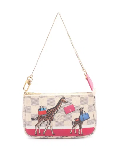 Pre-owned Louis Vuitton 2017 Damier Azur Giraffe Mini Pochette Accessoires Handbag In White