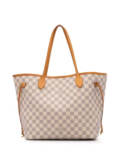 Pre-owned Louis Vuitton 2017 Damier Azur Neverfull Mm Tote Bag In White