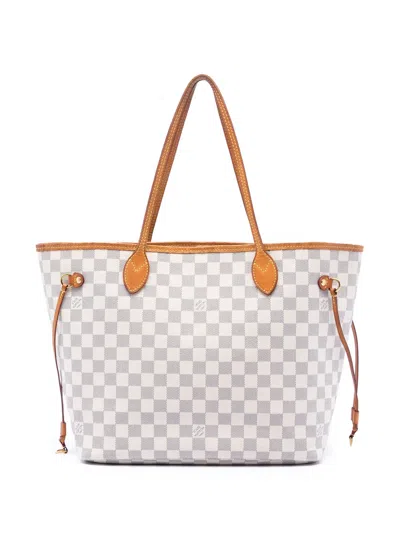 Pre-owned Louis Vuitton 2017 Damier Azur Neverfull Mm Tote Bag In White