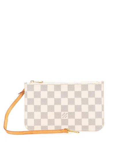 Pre-owned Louis Vuitton 2017 Damier Azur Neverfull Pm Pouch In White