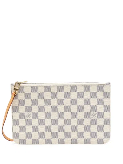 Pre-owned Louis Vuitton 2017 Damier Azur Neverfull Pochette Pouch In White