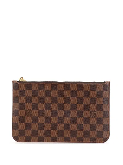 Pre-owned Louis Vuitton 2017 Damier Ebene Neverfull Mm Pouch In Brown