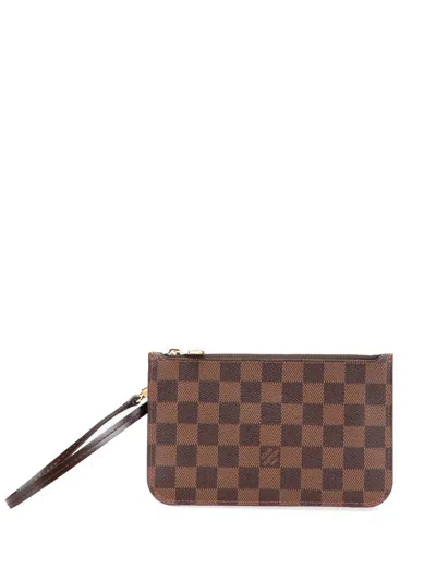 Pre-owned Louis Vuitton 2017 Damier Ebene Neverfull Pm Pouch In Brown