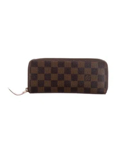 Pre-owned Louis Vuitton 2017 Damier Ebene Pattern Clemence Wallet In Brown