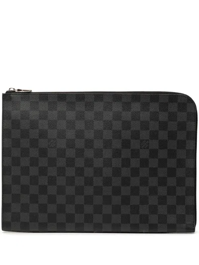 Pre-owned Louis Vuitton 2017 Damier Graphite Pochette Jour Gm Clutch Bag In Black