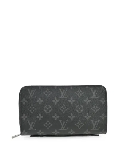 Pre-owned Louis Vuitton 2017 Eclipse Zippy Monogram Wallet In Black