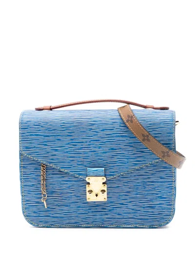 Pre-owned Louis Vuitton 2017 Epi Denim And Reverse Monogram Pochette Metis Satchel In Blue