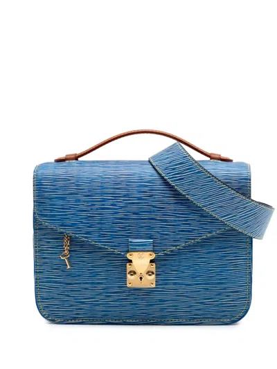 Pre-owned Louis Vuitton 2017 Epi Denim And Reverse Monogram Pochette Metis Satchel In Blue
