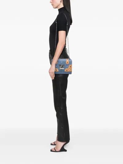 Pre-owned Louis Vuitton 2017 Epi Denim Studded Twist Mm Crossbody Bag In Blue
