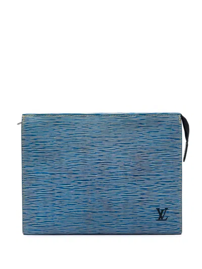 Pre-owned Louis Vuitton 2017 Epi Denim Toiletry Pouch 26 Clutch Bag In Blue