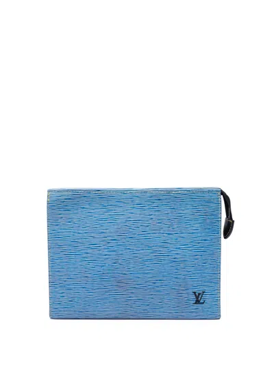Pre-owned Louis Vuitton 2017 Epi Denim Toiletry Pouch 26 Clutch Bag In Blue