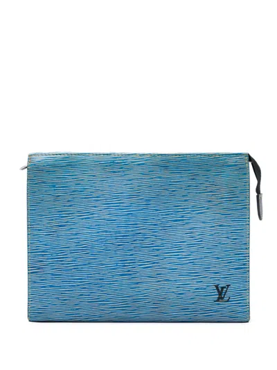 Pre-owned Louis Vuitton 2017 Epi Denim Toiletry Pouch 26 Clutch Bag In Blue