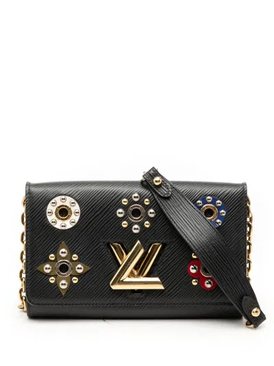 Pre-owned Louis Vuitton 2017 Epi Mechanical Flowers Twist Chain Wallet Crossbody Bag In Black