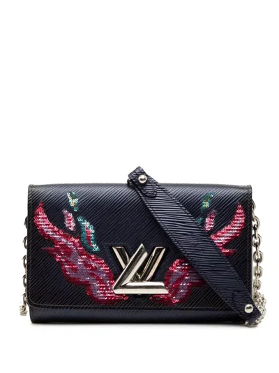 Pre-owned Louis Vuitton 2017 Epi Sequin Flames Twist Chain Wallet Crossbody Bag In Blue