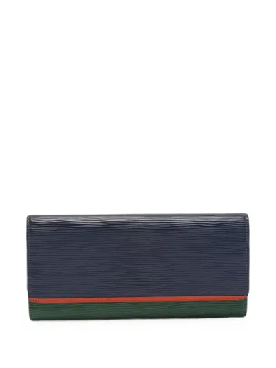Pre-owned Louis Vuitton 2017 Flore Épi-leather Wallet In Blue