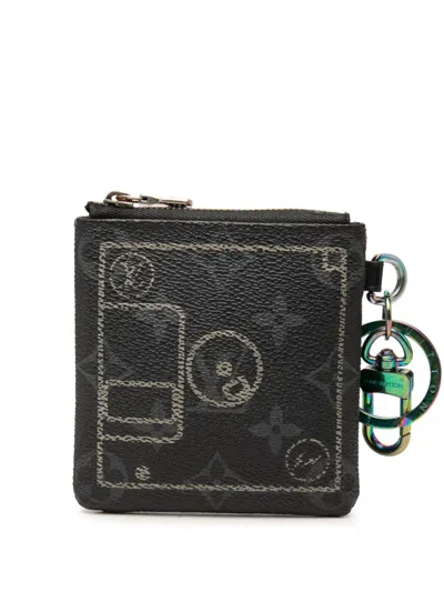 Pre-owned Louis Vuitton 2017 Fragment Monogram Eclipse Floppy Disk Key Holder And Coin Pouch In Black