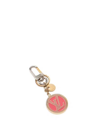 Pre-owned Louis Vuitton 2017 Gold Plated And Resin Lv Circle Holder And Bag Charm Key Chain