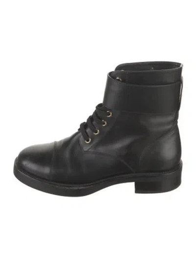 Pre-owned Louis Vuitton 2017 Leather Combat Boots In Black
