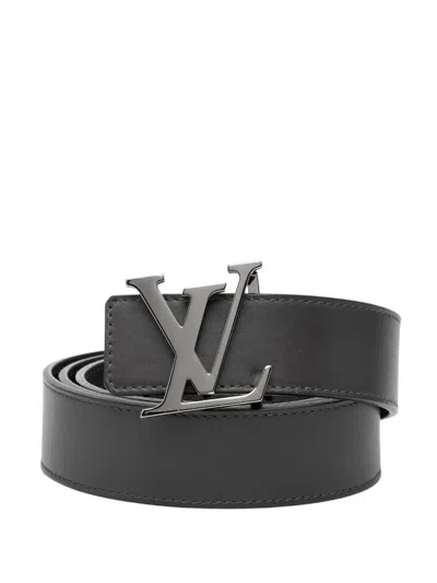 Pre-owned Louis Vuitton 2017 Leather Lv Initiales Belt In Black
