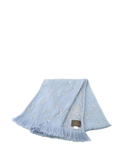 Pre-owned Louis Vuitton 2017 Logomania Shine Fringed Scarf In Blue